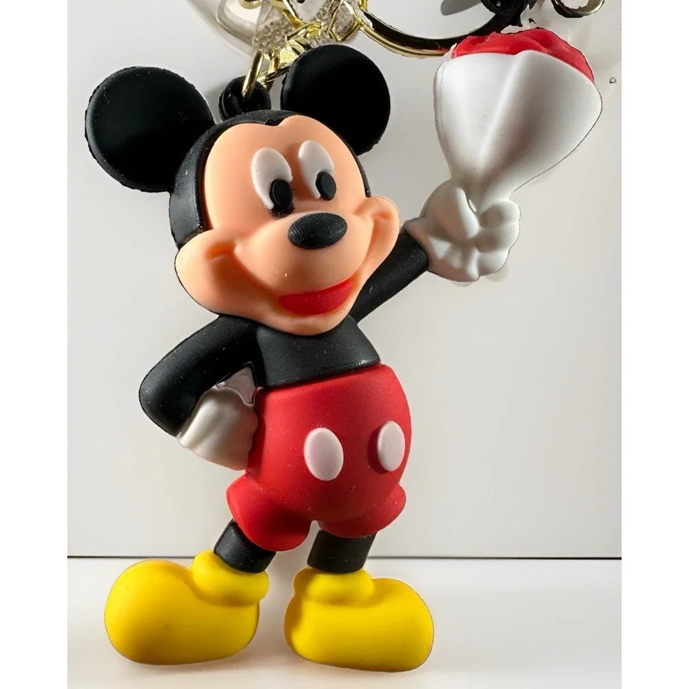 Disney Mickey Mouse holding flowers 3D Keychain with wrist strap for backpack